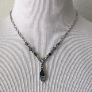 Blue Rhinestone drop necklace with matching studs